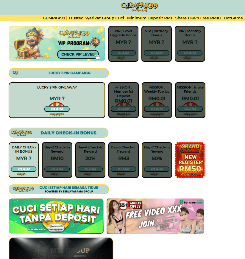 Gempak99 link free credit bonus page